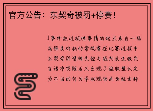 官方公告：东契奇被罚+停赛！